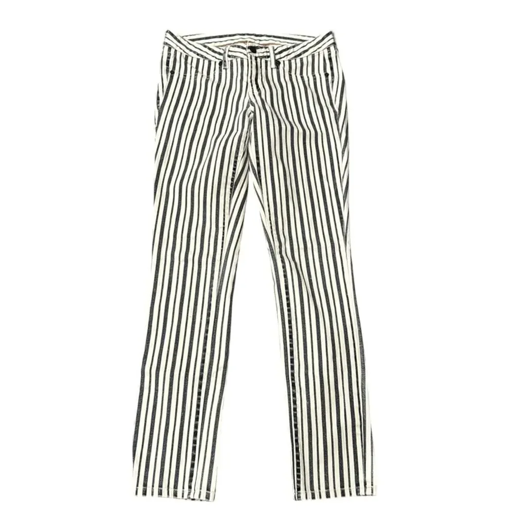 Tory Burch Women's Striped Denim Marlien Leggings Navy White Size 28